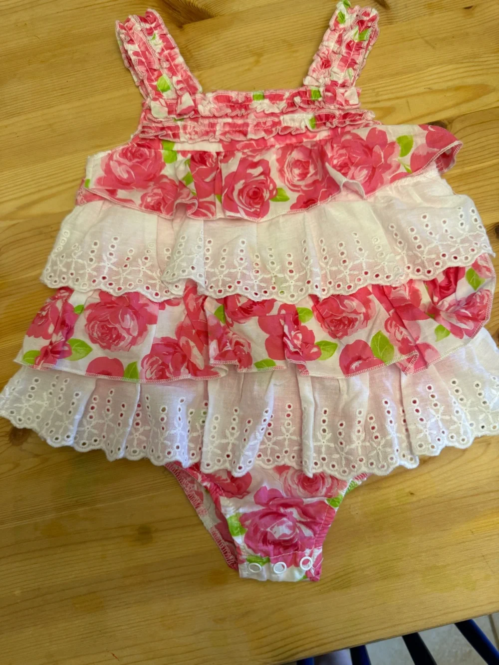 First Impressions 18 months roses, and eyelet dress attached bloomers EUC